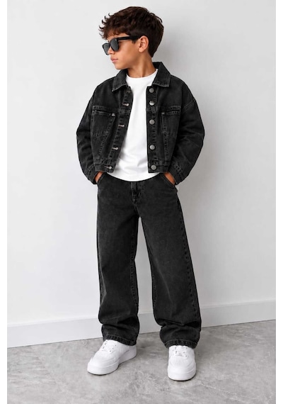 Toikids Erkek Çocuk Jean Ceketli Pantolonlu 2'li Denim Takım Siyah