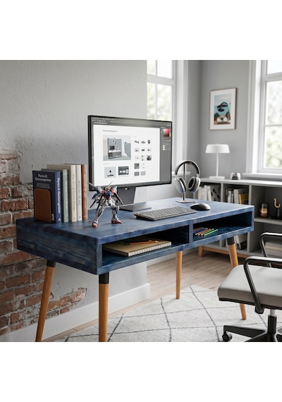 Mobenta Slot Desk: Masif Çalışma & Laptop Masası 2 Gözlü Depolama - 120x60 Ig Mavi
