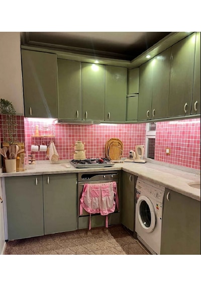 Mutfak Tezgah Arası Kendinden Yapışkanlı Folyo Kaplama Mozaik Taş Desen Pembe 60cm X 100 Cm