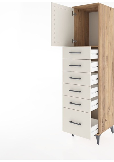 Hyperion Dolap Tek Raflı 6 Çekmeceli Tek Kapaklı 44x44x182 Çam-aytaşı Atlas Çam