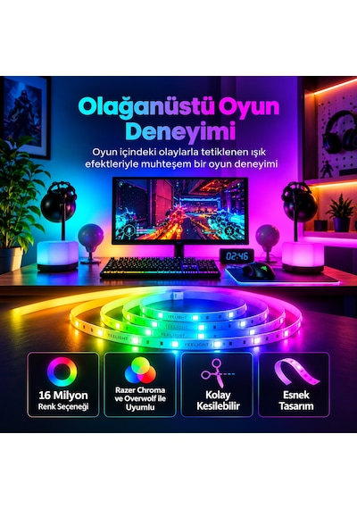 Xiaomi Yeelight Led Rgb Wifi Işık Şeridi 1s 2 Metre