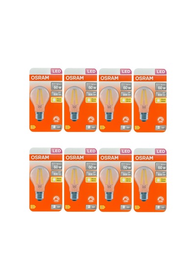 Led Ampul, 6,5w 60w , 2700k Sarı Işık, Dim Edilebilir, E27 Duy, Şeffaf, 8 Adet Diğer