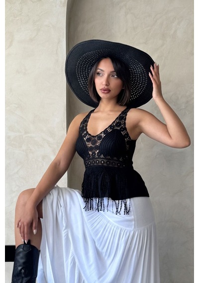 Verymoda Güpür Detaylı Askılı Bluz D2892 Siyah