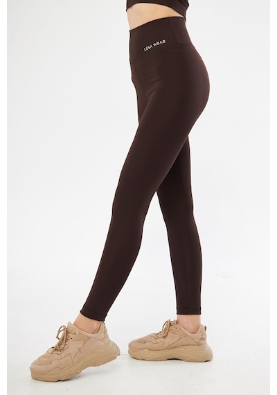 Lesa Wear Yüksek Bel Likralı Toparlayıcı Tayt Crop Takım Kahverengi
