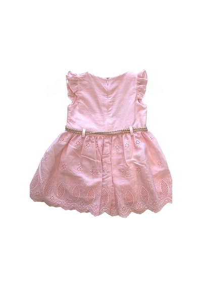 Kız Çocuk Eteği Güpürlü Kemerli Elbise-13873 Pembe