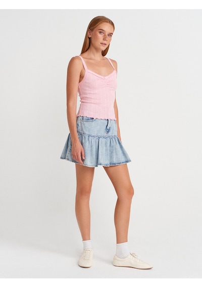 Dilvin 21073 Fiyonk Detaylı Askılı Top-toz Pembe Toz Pembe