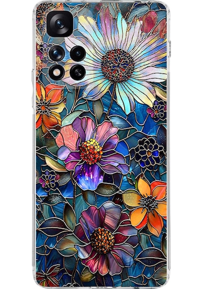 Printify Xiaomi Redmi Note 11 Pro Plus 5g İle Uyumlu Vitray Mücevher Flora Tasarımlı Şeffaf Kılıf Şeffaf