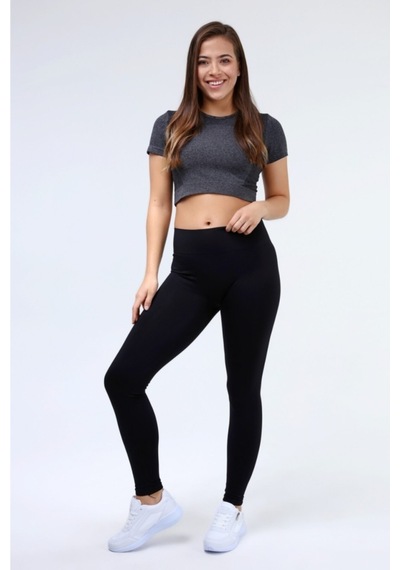 Eshette Yüksek Bel Siyah Fitilli Spor Taytsiyahxl Siyah