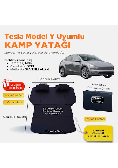 Tesla Model Y Uyumlu Araç Kamp Yatağı Siyah