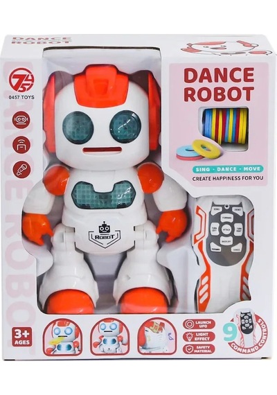 Uzaktan Kumandalı Disk Atan Akıllı Oyuncak Robot Işıklı Müzikli Dansçı Robot - Turuncu