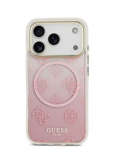 Apple Uyumlu iPhone 17 Pro Kılıf Guess Lisanslı M-safe Özellikli Simli Peony Desenli Silikon Kapak Pembe Pembe
