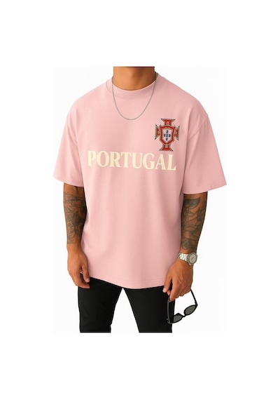 Portugal Baskılı Tişört Pembe