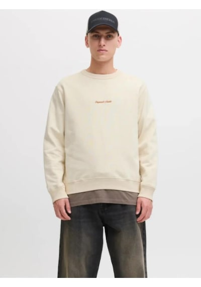 Jack & Jones Jack&jones 12282893 Jornorrebro Emb Sweat Antıque Whıte Erkek Sweatshirt Krem