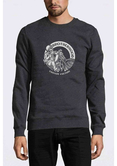 Chopper Brotherhood Baskılı Füme Antrasit Erkek Sweatshirt