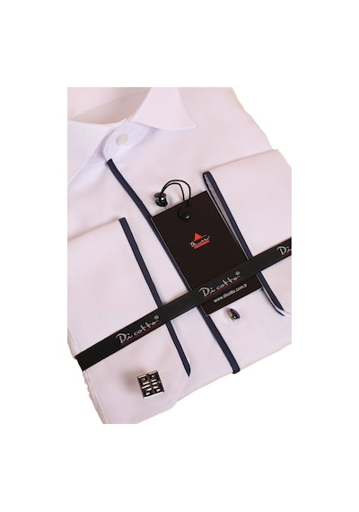 Dicotto Beyaz Lacivert Tek Bieli Damatlık Ata Yaka Kol Düğmeli Slim Fit Smokin Gömlek - 028 001