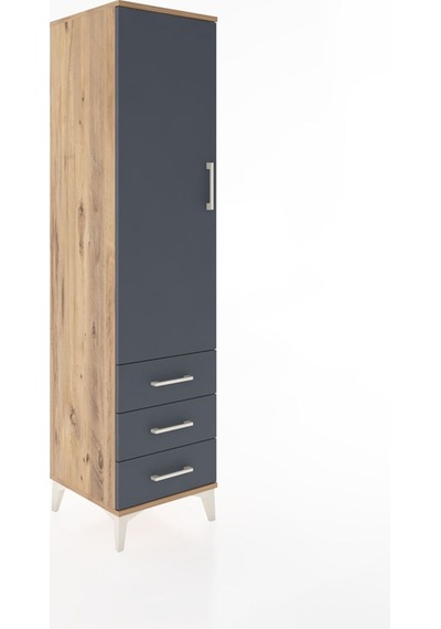 Hyperion Dolap Tek Raflı 3 Çekmeceli Tek Askılı 44x44x182 Çam... Çam