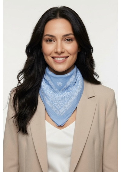 Mollycrush Unisex Mavi Şal Desenli Fular Günlük Saç Aksesuarı, Boyunluk Ve Outdoor Bandana Mavi