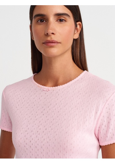 Dilvin 31795 Fiyonk Detaylı Kısa Kollu Kontrast T-shirt-toz Pembe Toz Pembe