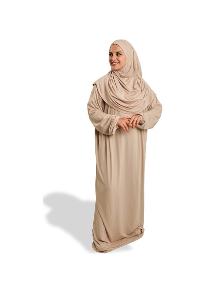 Hürrem Bone 2 Parça Namaz Elbisesi Viskon Düz 2504 12 Bej