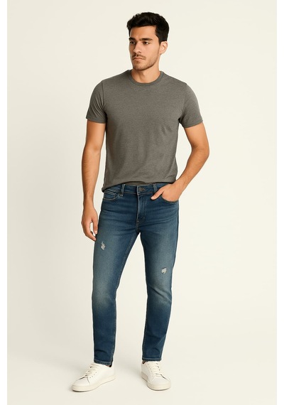 Blue White Erkek Yırtık Detay Likralı Skinny Fit Açık Mavi Jean Pantolon 28
