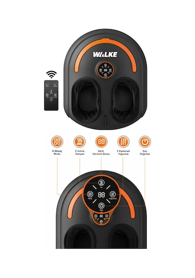 Walke Premium Uzaktan Kumandalı Çıkarılabilir Kılıf Isıtmalı Ayak Masaj Aleti A-01 Siyah
