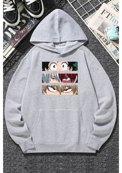 Uyguntarz Unisex Makima Hugging Denji Baskılı Sweatshirt Gri
