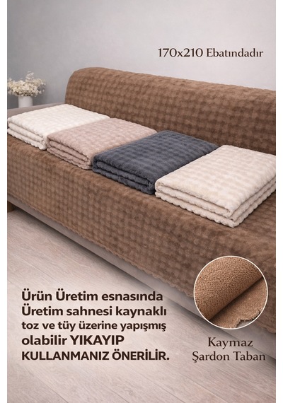 Tavşan Tüyü İthal Bubble Ultra Yumuşak Kaymaz Yıkanabilir Koltuk/çekyat Örtüsü 170x210 Büyük Ebat Krem