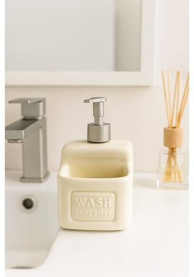 Makri Home Şık Ve Pratik Seramik Süngerlikli Sıvı Sabunluk/deterjanlık, Krem, 500 Ml