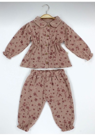 Babyhola Çiçek Desenli Müslin Kız Bebek Bayramlık Takım İkili Set 2013 Bordo