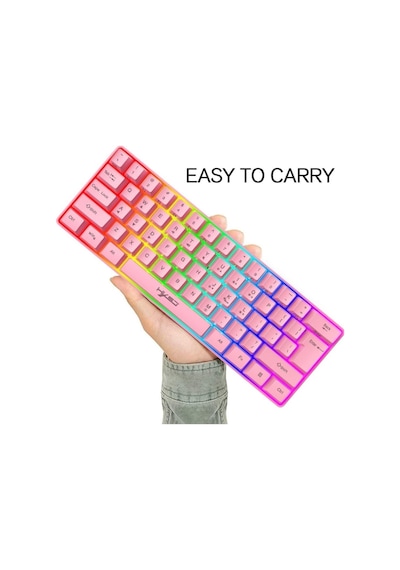 Trol Blue Switch Mini Rgb Oyun Klavyesi Gaming 62 Tuşlu 18 Rgb Led Usb Tip-c Kablosu Pembe Uyumlu