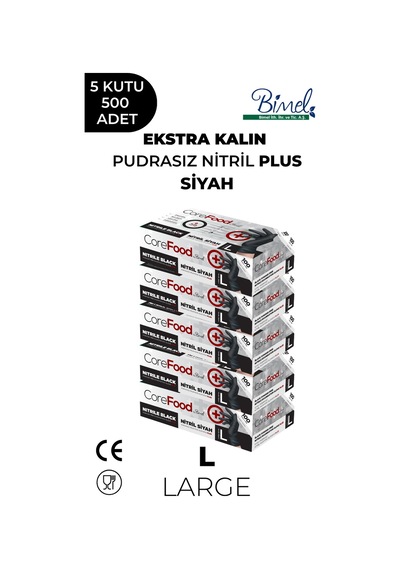 Ekstra Kalın Nitril Siyah Plus Muayene Eldiveni L - 5 Paket 100'lü
