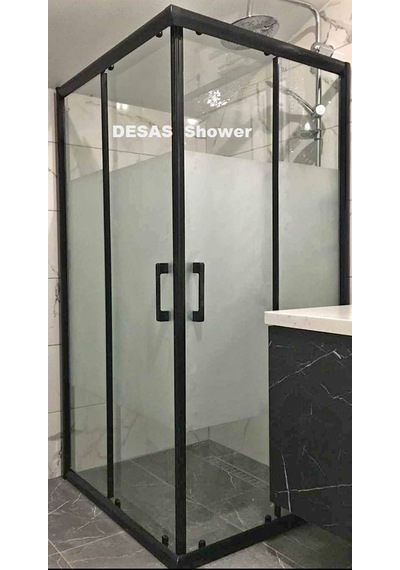 Desaş Shower 1015S Siyah Profil Teknesiz Kare Şeffaf Desensiz Cam Duşakabin 90 x 90 5 MM Şeffaf