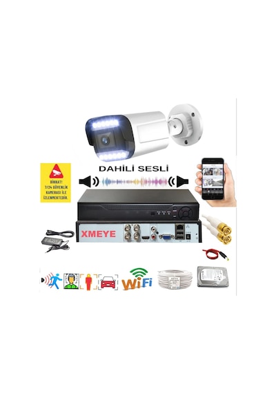 1 Li Sesli Araç İnsan Yüz Tanımalı Hareket Algılayan 5 Mp Lens 9 Warm Led Gece Renkli Kamera Seti 5909ws