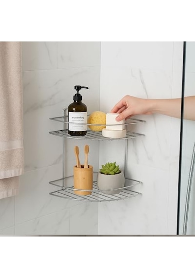 İki Katlı Krom Banyo Duş Köşe Rafı Paslanmaz Metal Şampuanlık Duvar Montajlı Düzenleyici Raf Seti Diğer