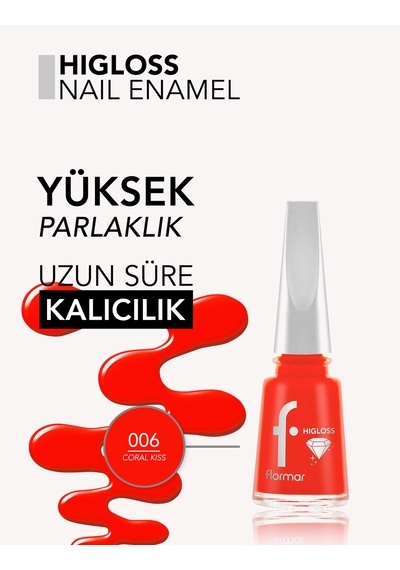 Higloss Uzun Süre Parlaklık Sunan Yüksek Performanslı Işıltılı Bitişli Oje 8682536119689 006coralkıss
