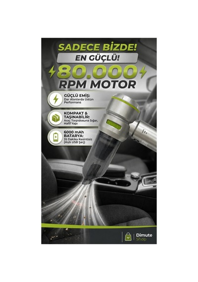 Hl-121 80000 Rpm Kablosuz Araç Ve Ev Süpürgesi 4'ü 1 Arada Şarjlı Gri - 887783993