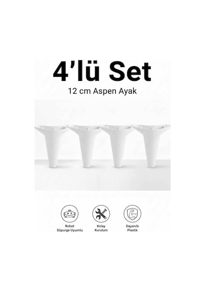 Aspen 12 Cm Beyaz 4'lü Set Koltuk Baza Dolap Tv Ünitesi Yatak Odası Konsol Ayağı Beyaz