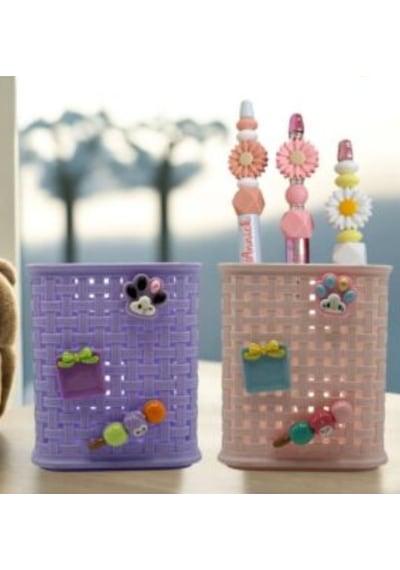 Fileli Masaüstü Kalemlik Plastik Kawaii Sevimli Kalemlik - Mor Mor