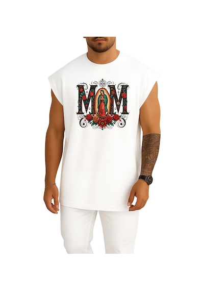Bahriyeli Collection Oversize Meryem Ana Hristiyan Göğüs Baskılı Atlet Beyaz
