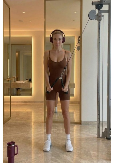 Fit Women Kadın Havuz Yaka Esnek Kahve Dikişsiz Body Kahverengi