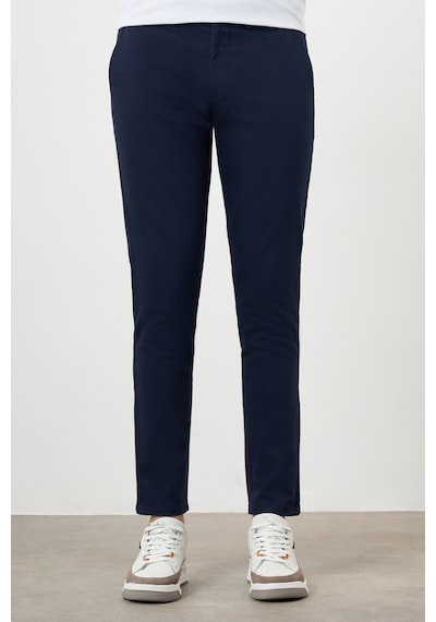 Morven Erkek Lacivert Yazlık Pileli Slim Fit Chino Pantolon Lacivert