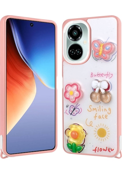 Tecno Camon 19 İle Uyumlu Kılıf Parlayan Sıvılı Simli Kabartma Figürlü Kapak