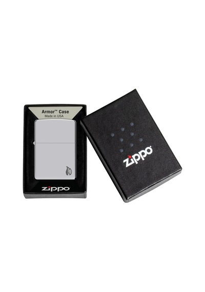 Zippo Armor Flame Dizayn Çakmak - High Polish Chrome Gri