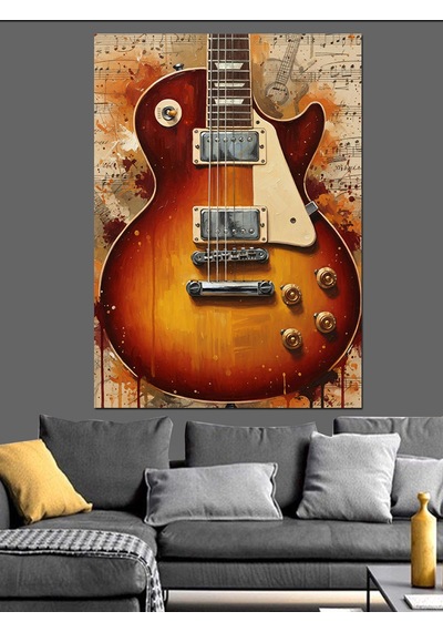 Ahşap Tablo Elektrik Gitar Gövdesi Müzik Notaları Çocuk Odası Tabloları