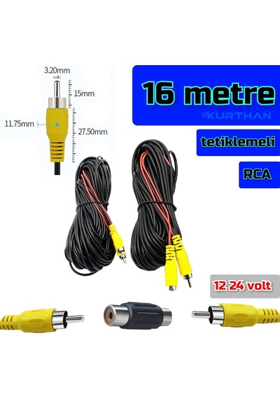 16 Metre Araç Kamerası Video Kablosu Tetiklemeli Rca Soket