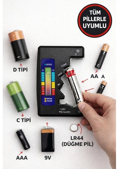 Evrensel Mini Pil Test Cihazı - Pil Doluluk Seviyesi Ölçer Ve Pil Durum Kontrol Aparatı