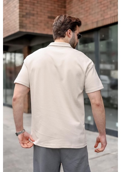 Madmext Taş Rengi Polo Yaka Oversize Erkek Tişört E7185