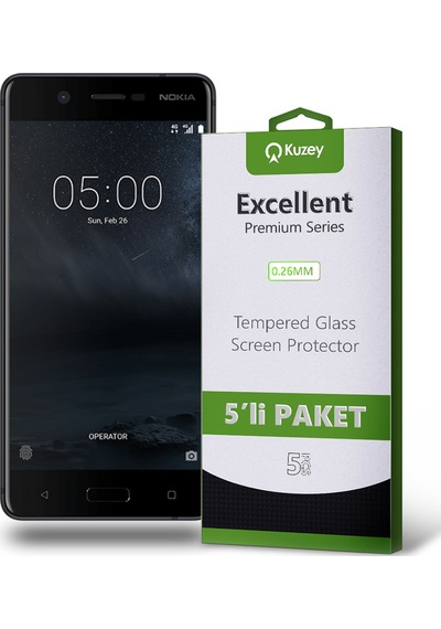 Nokia 5 ile Uyumlu Kırılmaz Temperli Ekran Koruyucu Cam Ekonomik 5'li Paket
