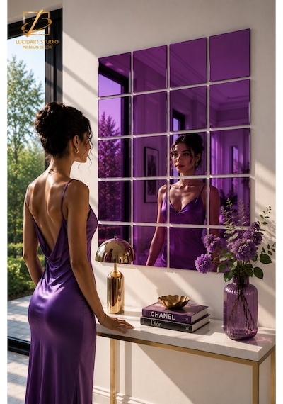 4 Adet 20x20 Dekoratif Pleksi Ayna Kendinden Yapışkanlı Duvar Aynası Gümüş Gold Rose Gold Mavi Mor Kırmızı Duvar Dekorasyonu Pleksi Ayna Mor Mor