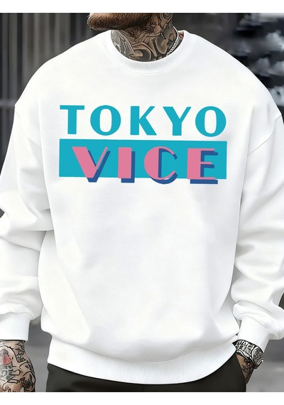 Startmore Startmoretokyo Vice Büyük Harfli Baskılı Sweatshirt Erkek Polar Bol Moda Sokak Giyim O-yaka Sonbahar K Beyaz